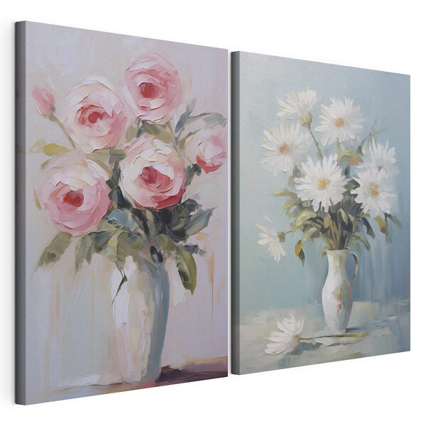 Schilderij van bloemen in een vaas Modulaire canvasprint Schilderij van bloemen in een vaas