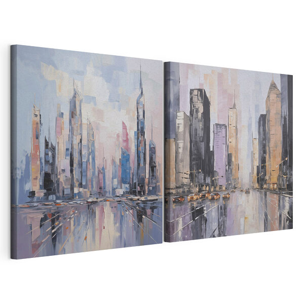 Schilderij van een stad Modulaire canvasprint Schilderij van een stad
