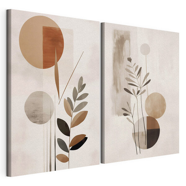 Modulaire canvasprint Twee afbeeldingen van planten en cirkels