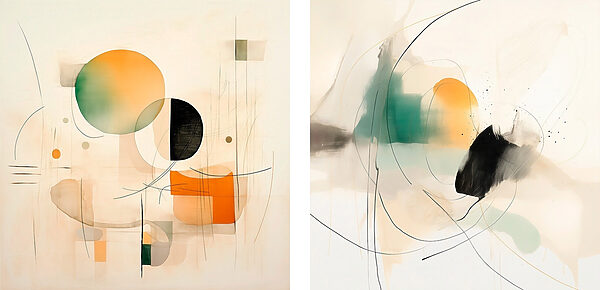 Two paintings of different shapes and colors Two paintings of different shapes and colors