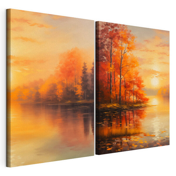 Modulaire canvasprint Schilderij van een meer en een zonsondergang
