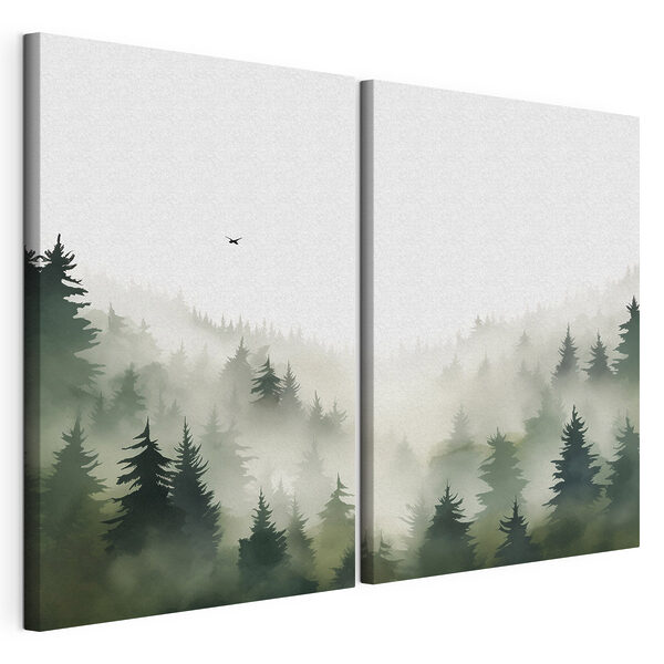 Vogel die over een bos vliegt Modulaire canvasprint Vogel die over een bos vliegt