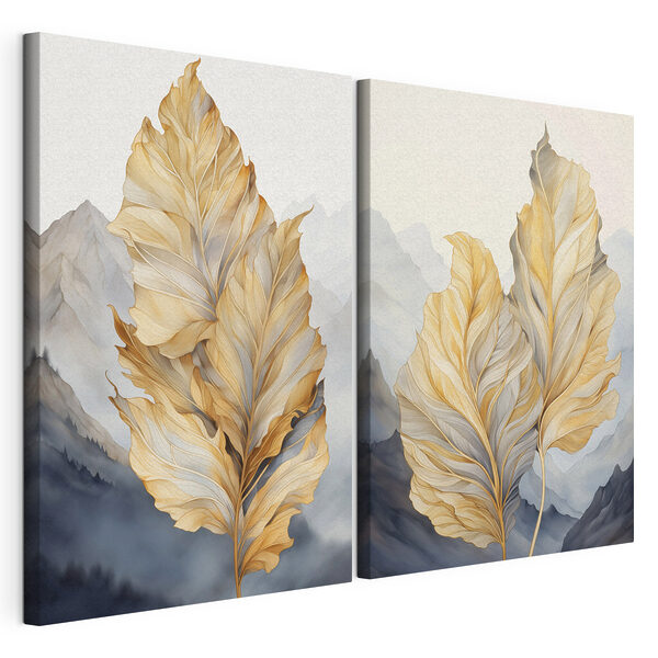 Herfstbladeren tegen een rustige achtergrond Modulaire canvasprint Herfstbladeren tegen een rustige achtergrond