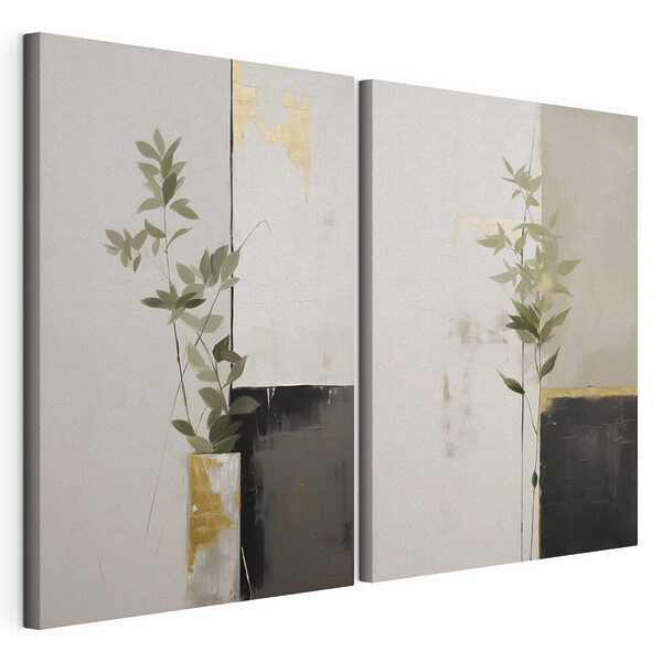 Schilderij van een plant in een vaas Modulaire canvasprint Schilderij van een plant in een vaas