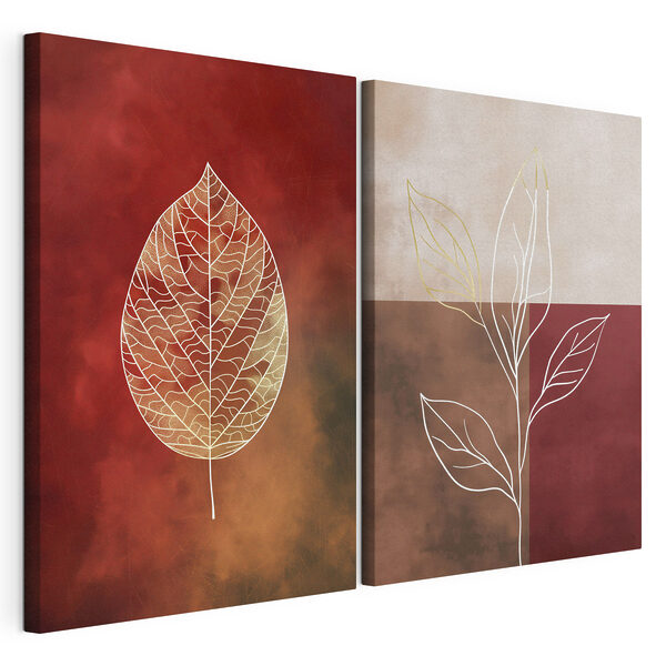 Modulaire canvasprint - Elegante bladcontouren in warme tinten (Artikelnummer: m01140) Modulaire canvasprint Modulaire canvasprint - Elegante bladcontouren in warme tinten (Artikelnummer: m01140)