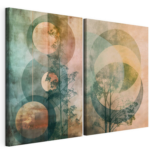 Modulaire canvasprint Een paar afbeeldingen van bomen en cirkels