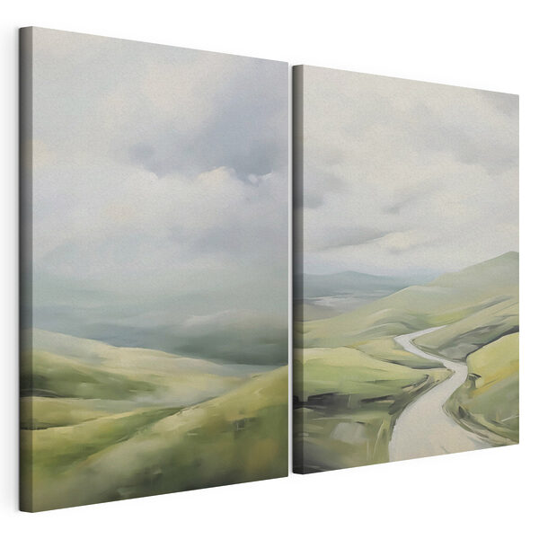 Modulaire canvasprint Schilderij van een weg en een heuvel