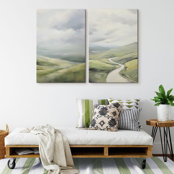 Painting of a road and a hill Painting of a road and a hill