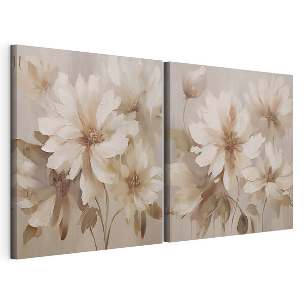 Modulaire canvasprint Schilderij van bloemen op een beige achtergrond