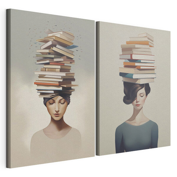Vrouw met boeken op haar hoofd Modulaire canvasprint Vrouw met boeken op haar hoofd