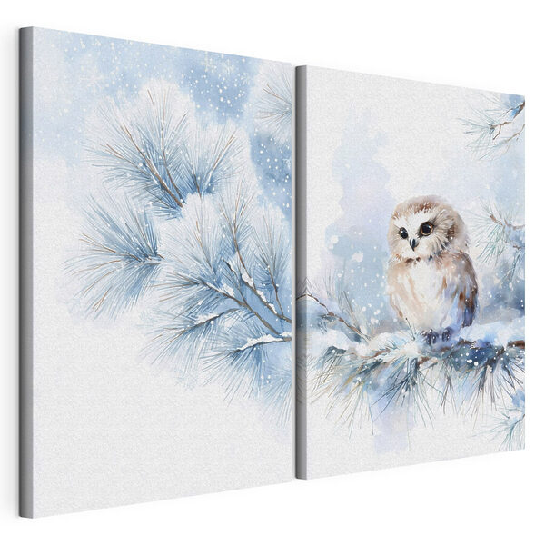 Schilderij van een uil op een tak Modulaire canvasprint Schilderij van een uil op een tak