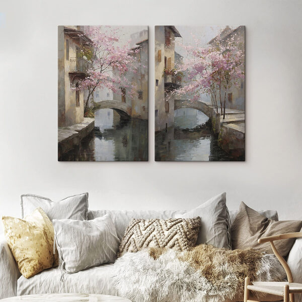 Painting of a bridge over a river Painting of a bridge over a river