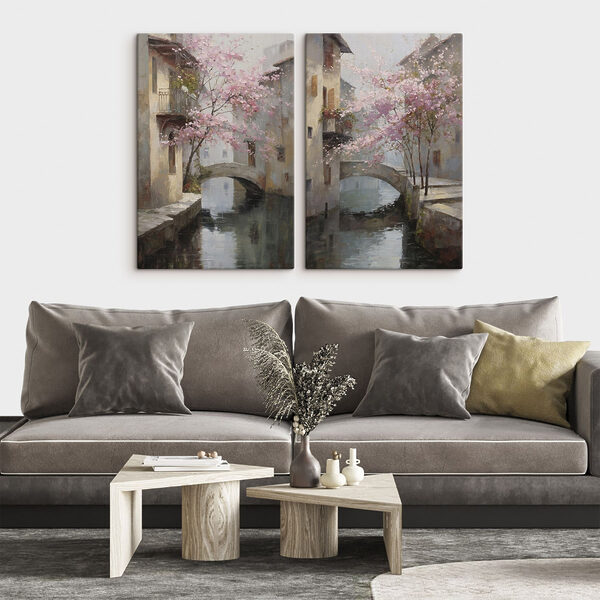Painting of a bridge over a river Painting of a bridge over a river