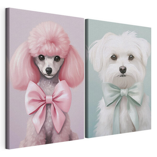 Modulaire canvasprint Hond met roze haar en een strikje