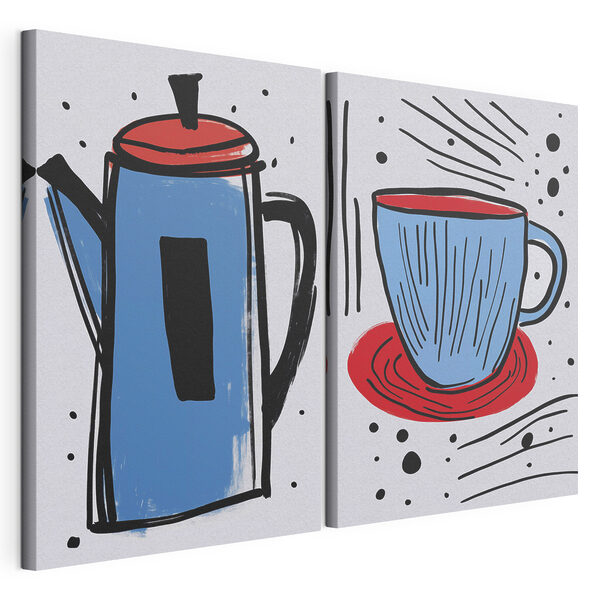 Tekening van een koffiepot en een kopje Modulaire canvasprint Tekening van een koffiepot en een kopje