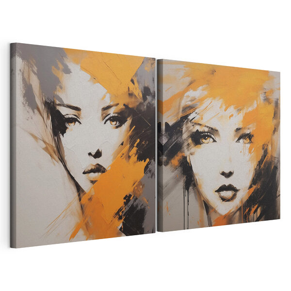 Schilderij van het gezicht van een vrouw Modulaire canvasprint Schilderij van het gezicht van een vrouw