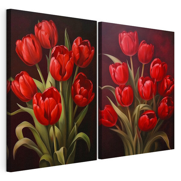 Modulaire canvasprint Betoverende rode tulpen in bloei