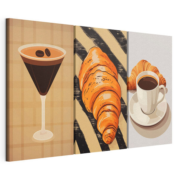 Een kopje koffie en croissants Modulaire canvasprint Een kopje koffie en croissants