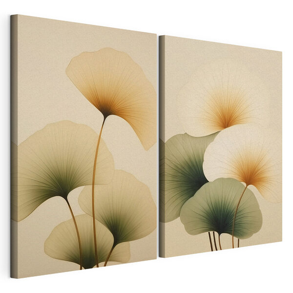 Zachte tinten van delicate bladeren Modulaire canvasprint Zachte tinten van delicate bladeren
