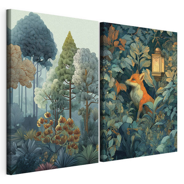 Collage van een vos in het bos Modulaire canvasprint Collage van een vos in het bos