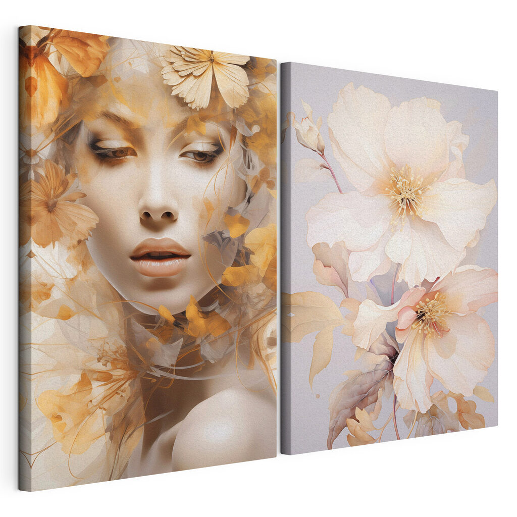 Woman with flowers and a mannequin