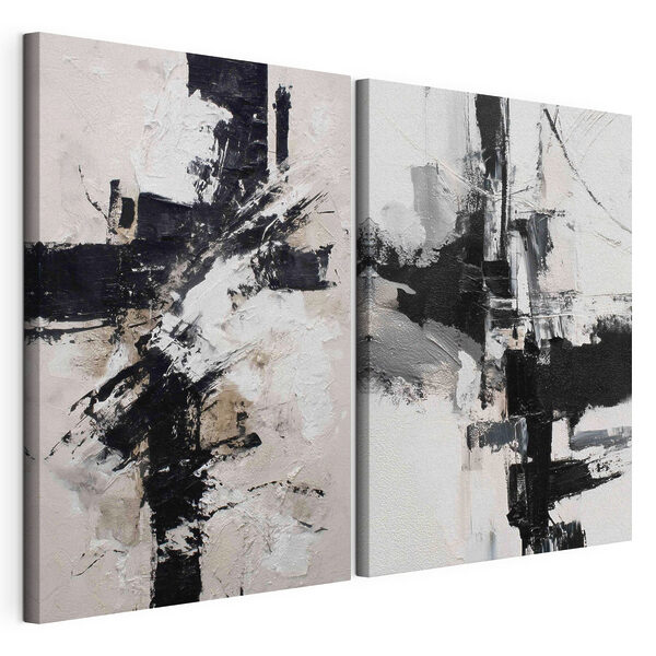 Modulaire canvasprint Abstrakt samenspel van zwart en wit