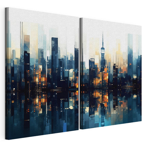 Stadsgezicht met een weerspiegeling in het water Modulaire canvasprint Stadsgezicht met een weerspiegeling in het water
