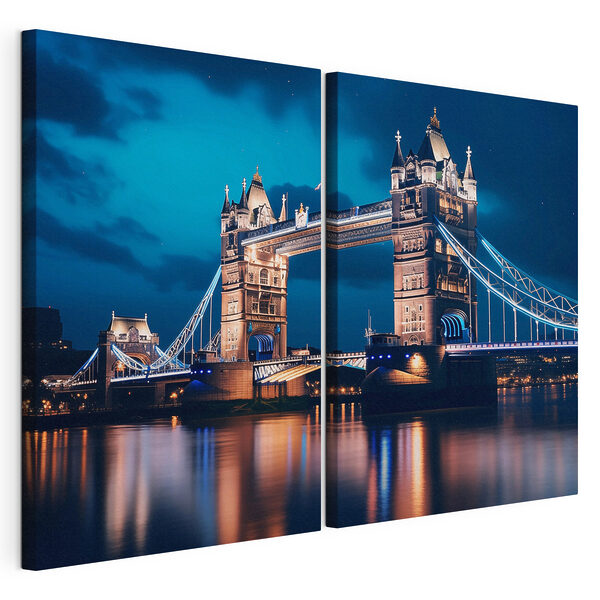 Brug met torens en torens bij nacht Modulaire canvasprint Brug met torens en torens bij nacht