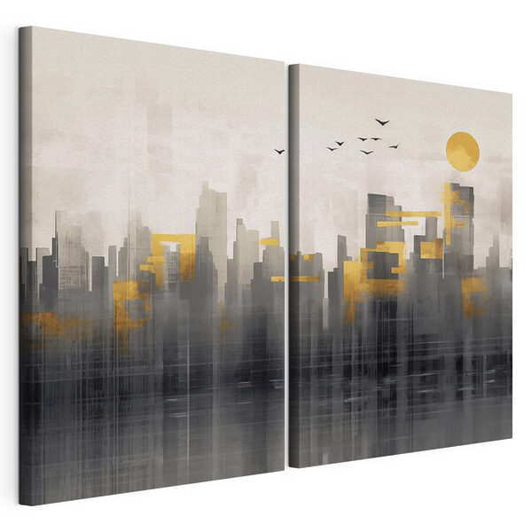 Schilderij van een stad Modulaire canvasprint Schilderij van een stad