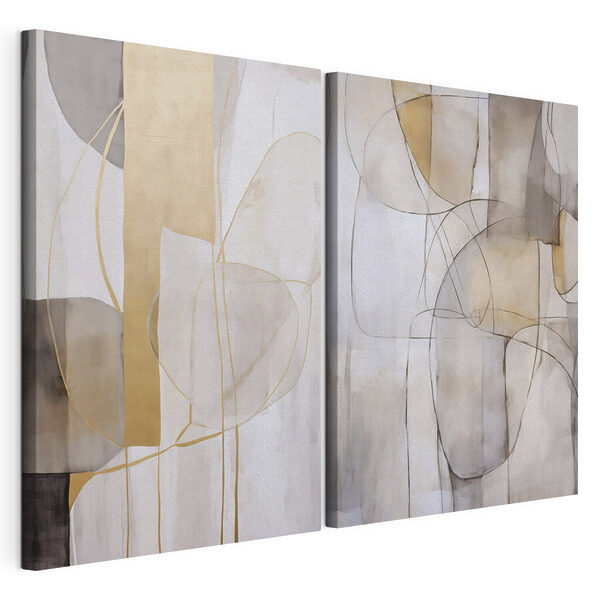 Twee schilderijen met verschillende vormen en kleuren Modulaire canvasprint Twee schilderijen met verschillende vormen en kleuren