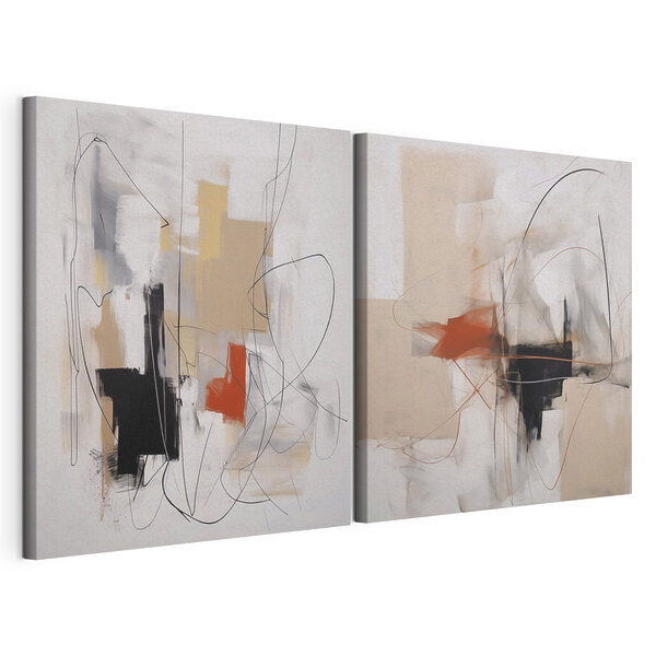 Twee schilderijen in verschillende kleuren Modulaire canvasprint Twee schilderijen in verschillende kleuren