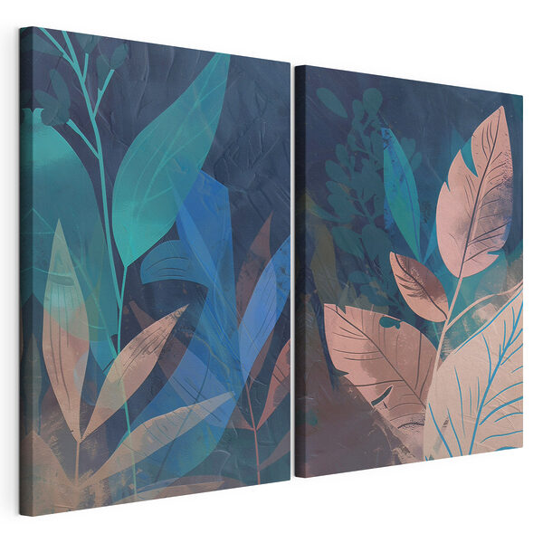 Schilderij van bladeren en planten Modulaire canvasprint Schilderij van bladeren en planten