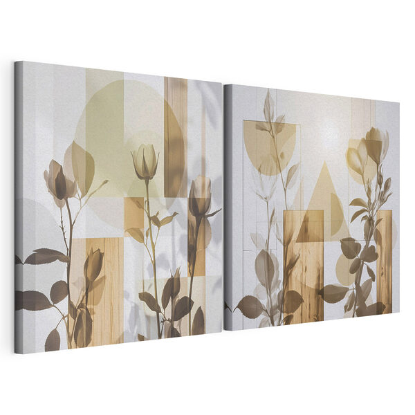 Zachte bloemblaadjes te midden van geometrische vormen Modulaire canvasprint Zachte bloemblaadjes te midden van geometrische vormen