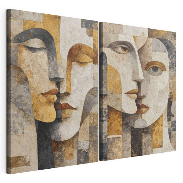 Een paar gezichten geschilderd op een stenen oppervlak Modulaire canvasprint Een paar gezichten geschilderd op een stenen oppervlak