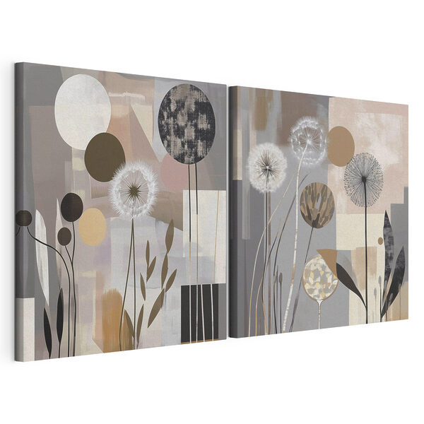 Twee schilderijen van paardenbloemen Modulaire canvasprint Twee schilderijen van paardenbloemen