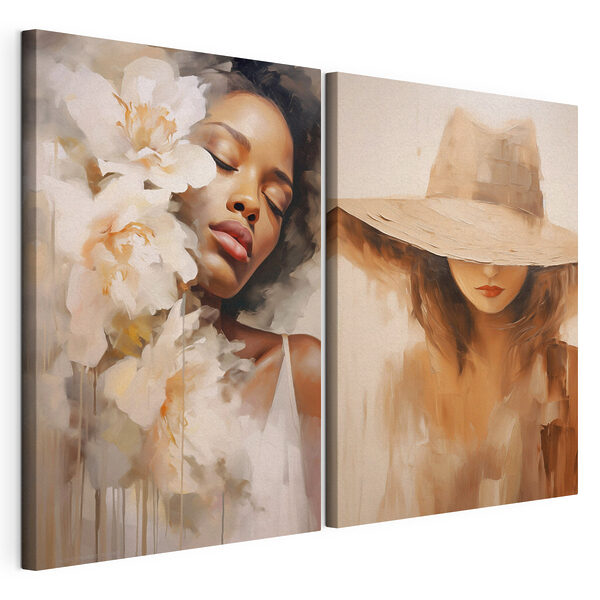 Een schilderij van een vrouw en een schilderij van een vrouw Modulaire canvasprint Een schilderij van een vrouw en een schilderij van een vrouw
