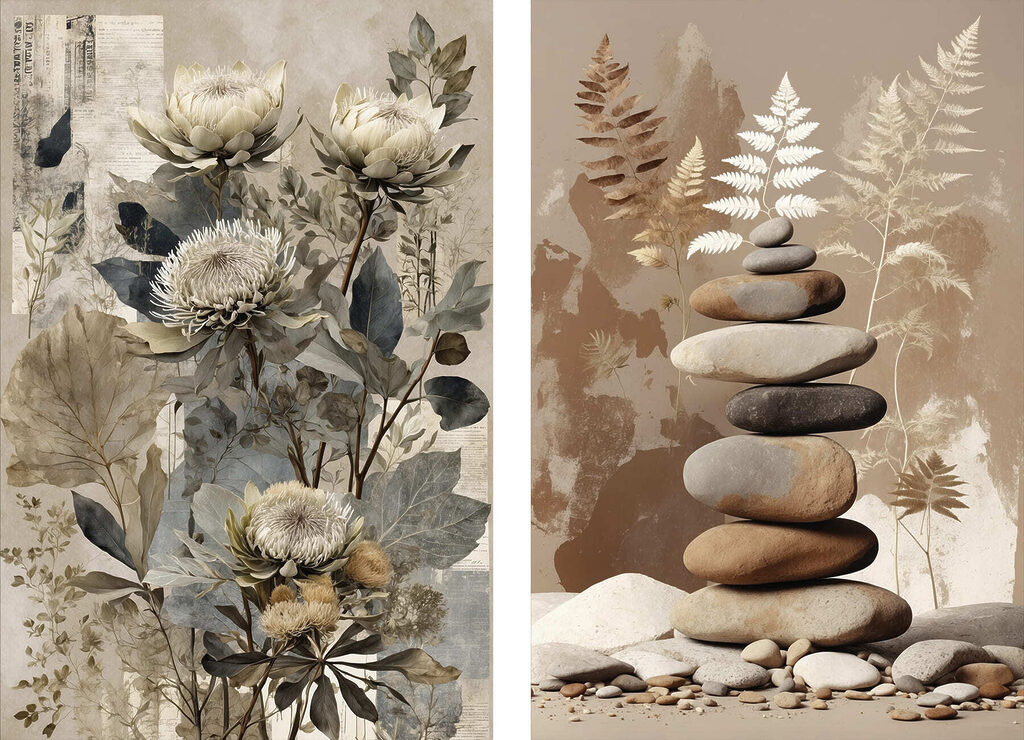 Collage of flowers and rocks Collage of flowers and rocks