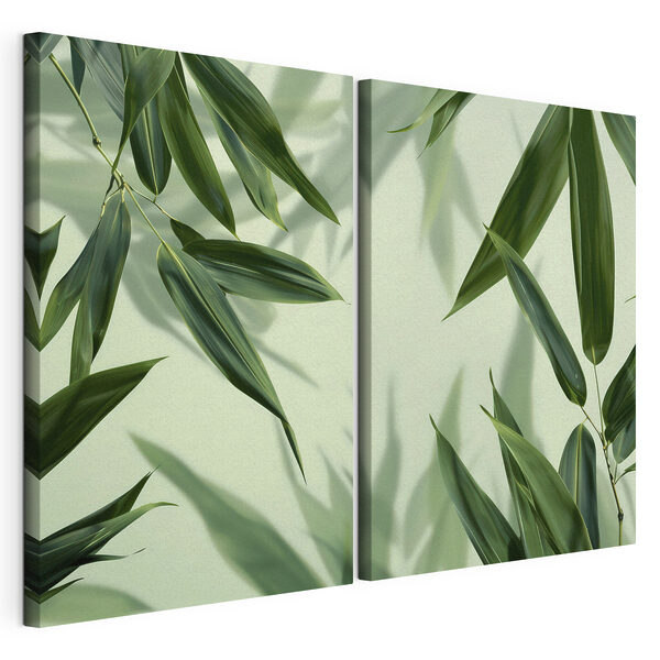 Weelderig groene bladeren tegen een zachte achtergrond Modulaire canvasprint Weelderig groene bladeren tegen een zachte achtergrond