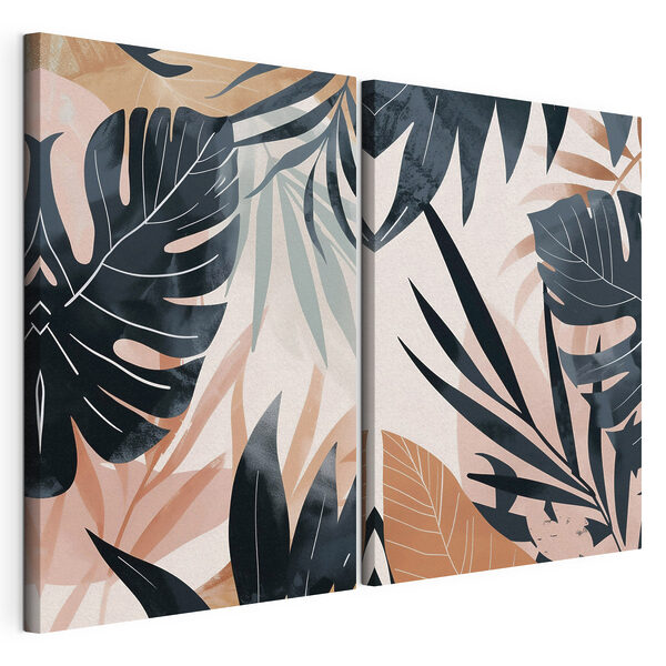 - Tropisch blad in zachte kleuren Modulaire canvasprint - Tropisch blad in zachte kleuren