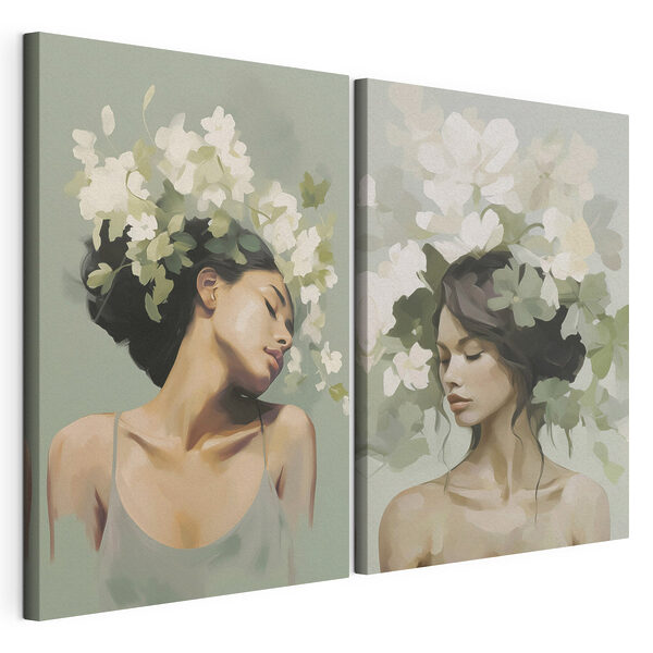 Vrouw met bloemen in haar haar Modulaire canvasprint Vrouw met bloemen in haar haar