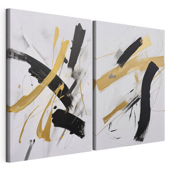 Dynamische penseelstreken in scherp contrast Modulaire canvasprint Dynamische penseelstreken in scherp contrast