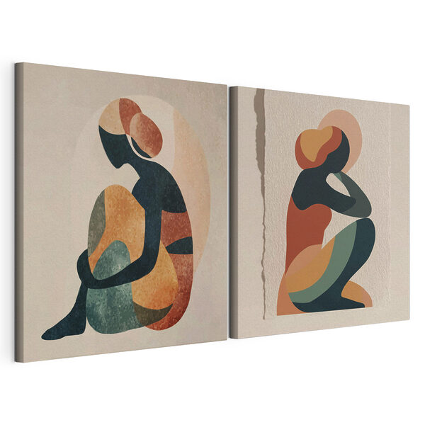 Twee kunstwerken van een zittende vrouw Modulaire canvasprint Twee kunstwerken van een zittende vrouw