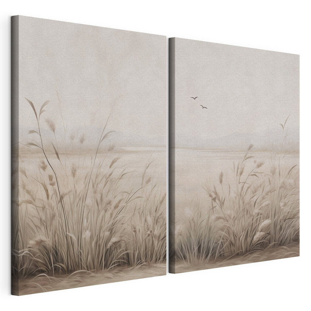 Painting of grass and birds flying Painting of grass and birds flying