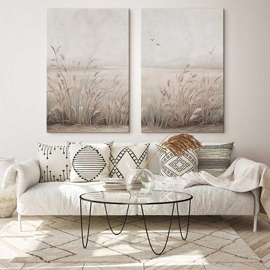Painting of grass and birds flying Painting of grass and birds flying