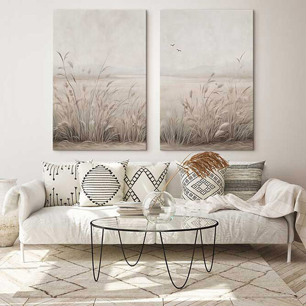 Painting of grass and birds flying Painting of grass and birds flying