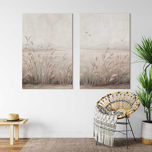 Painting of grass and birds flying Painting of grass and birds flying