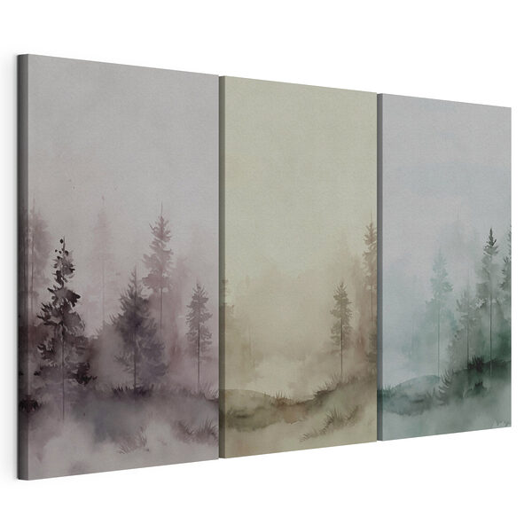 Groep bomen in aquarel Modulaire canvasprint Groep bomen in aquarel
