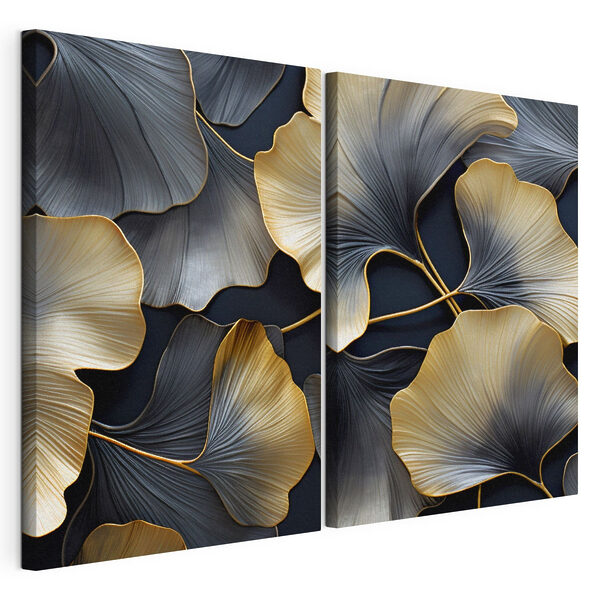 Modulaire canvasprint - Elegante bladeren die een opvallend contrast vormen