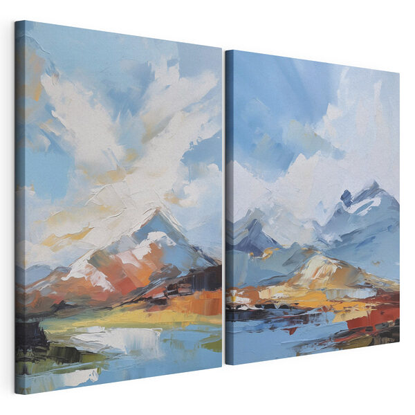 Modulaire canvasprint Schilderij van bergen en water