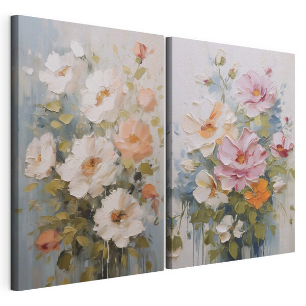 Schilderij van bloemen op doek Modulaire canvasprint Schilderij van bloemen op doek